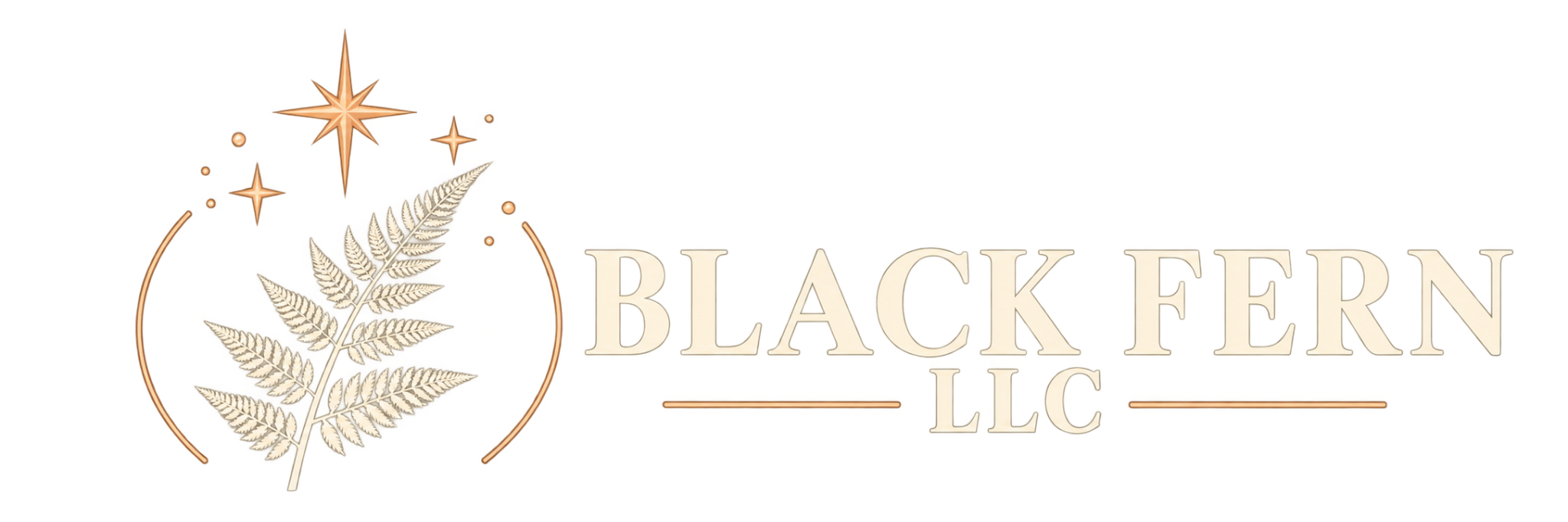Black Fern LLC — fern, circular arc, and bronze stars